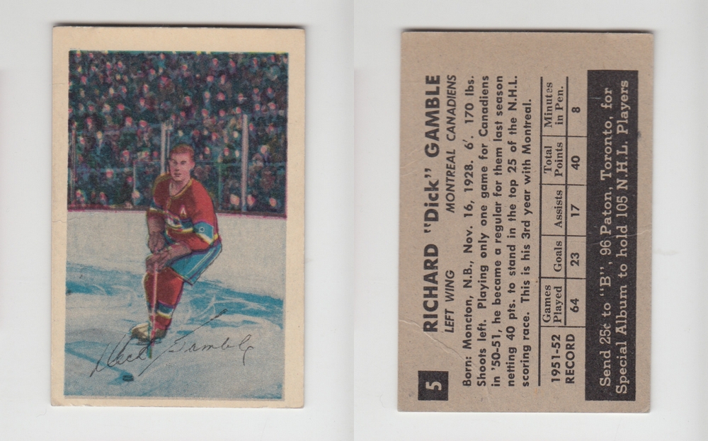 1952-53 PARKHURST HOCKEY CARD #5 R. GAMBLE photo