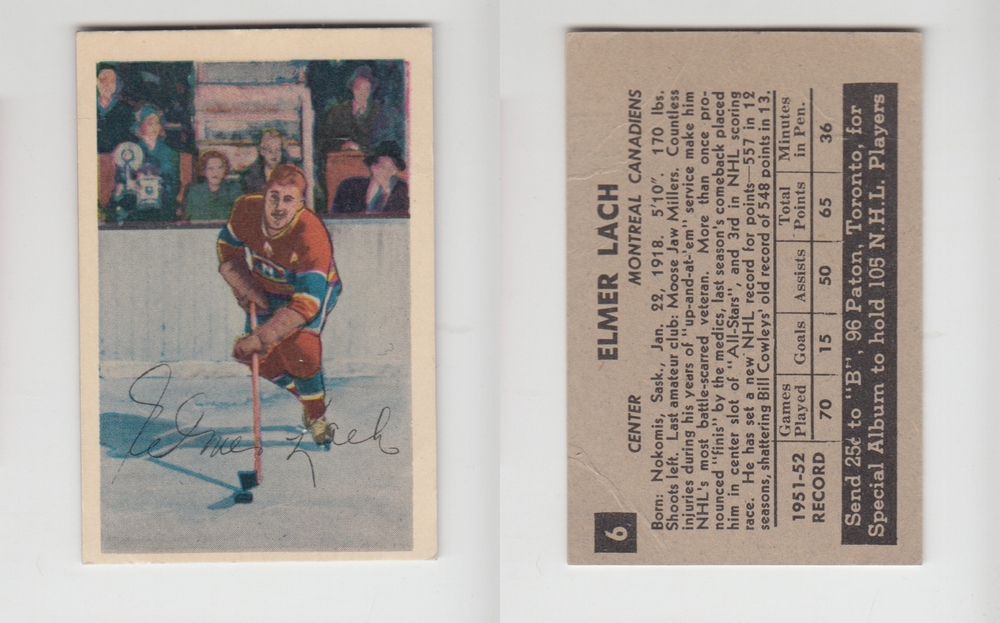 1952-53 PARKHURST HOCKEY CARD #6 E. LACH photo