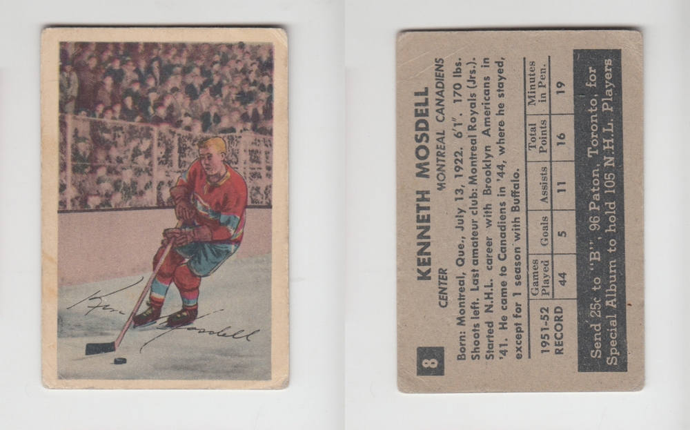 1952-53 PARKHURST HOCKEY CARD #8 K. MOSDELL photo