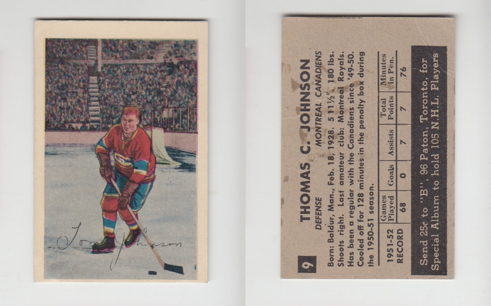 1952-53 PARKHURST HOCKEY CARD #9 T. JOHNSON photo