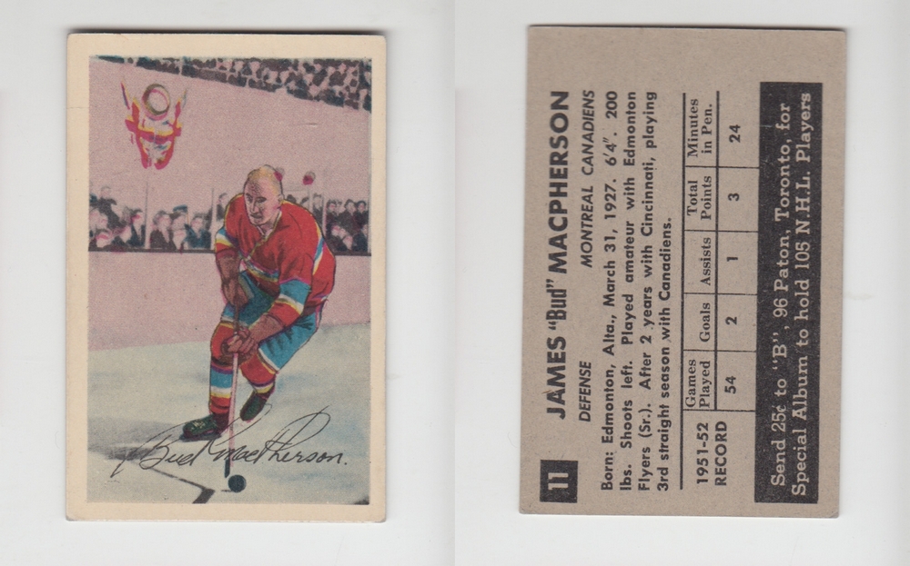 1952-53 PARKHURST HOCKEY CARD #11 J. MACPHERSON photo