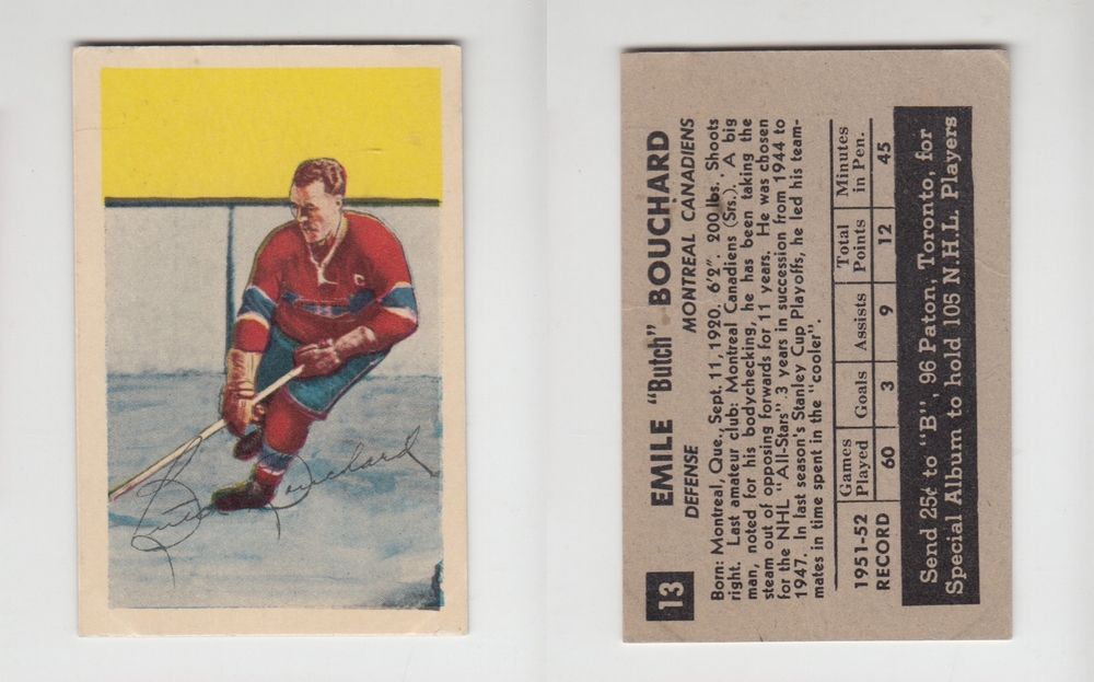 1952-53 PARKHURST HOCKEY CARD #13 E. BOUCHARD photo