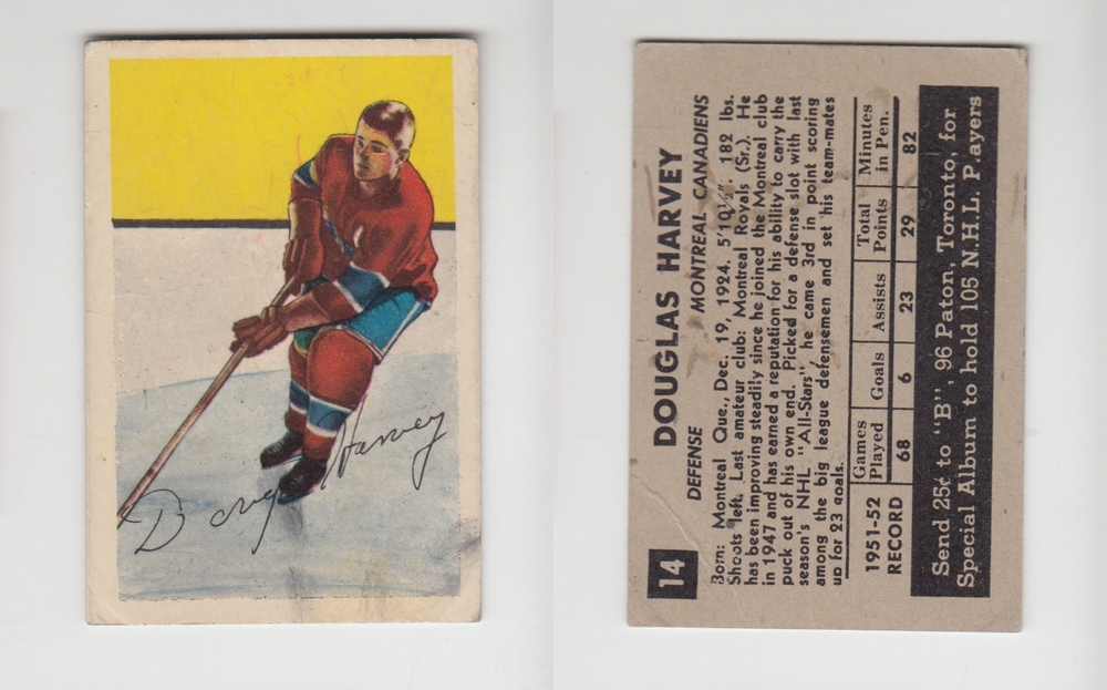 1952-53 PARKHURST HOCKEY CARD #14 D. HARVEY photo