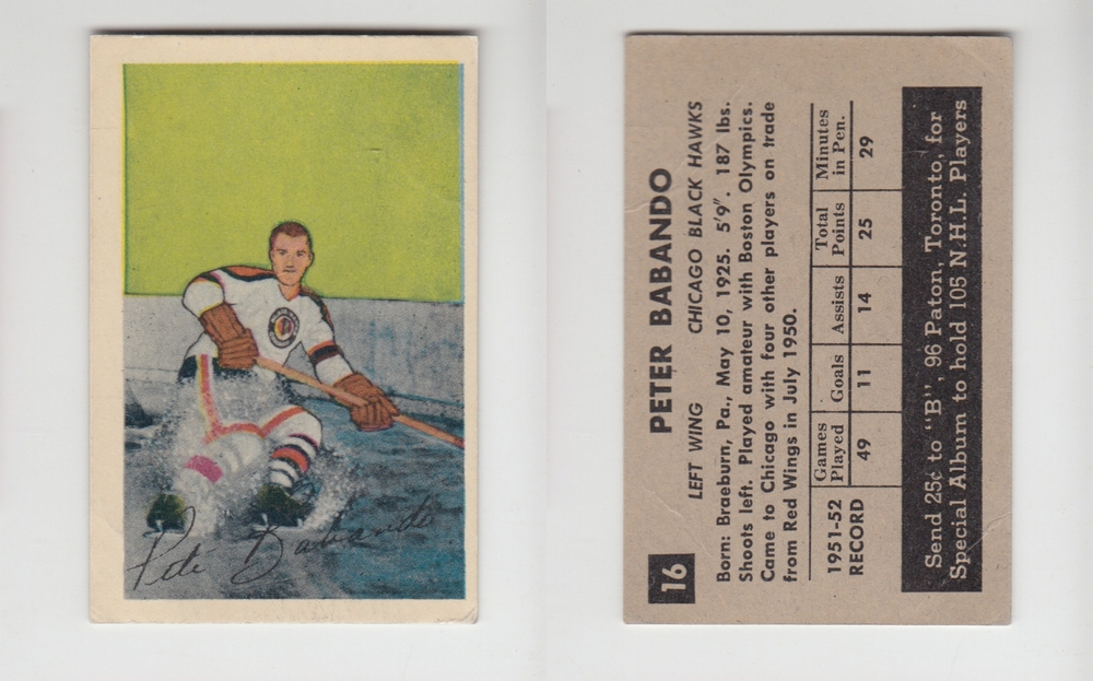 1952-53 PARKHURST HOCKEY CARD #16 P. BABANDO photo