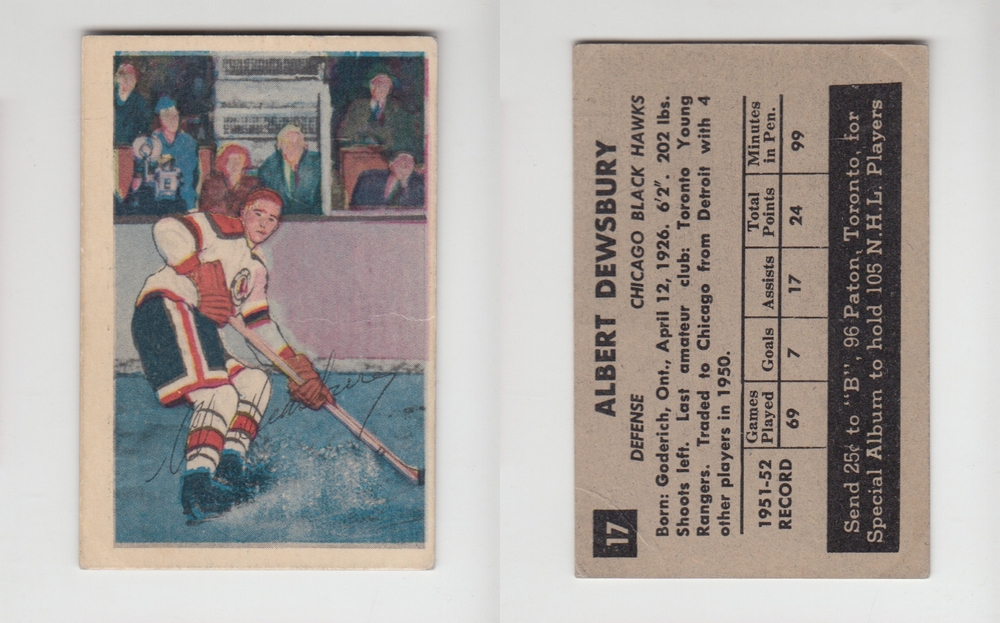 1952-53 PARKHURST HOCKEY CARD #17 A. DEWSBURY photo