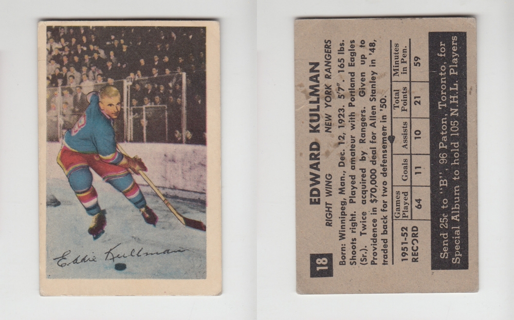 1952-53 PARKHURST HOCKEY CARD #18 E. KULLMAN photo