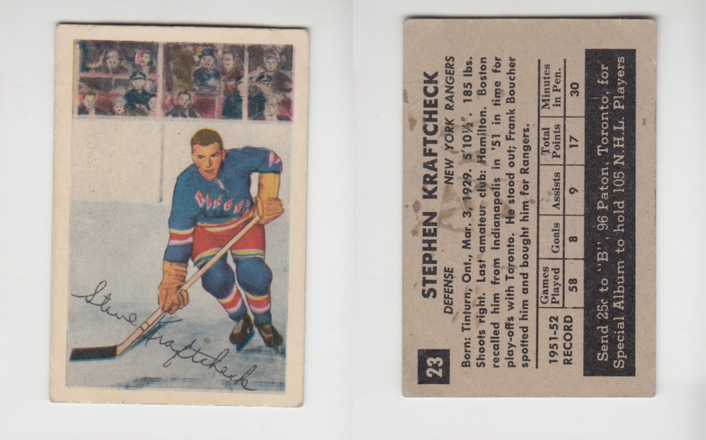 1952-53 PARKHURST HOCKEY CARD #23 S. KRAFTCHECK photo