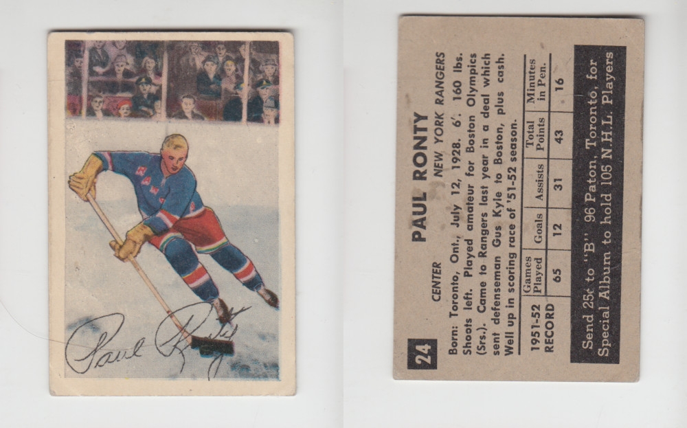 1952-53 PARKHURST HOCKEY CARD #24 P. RONTY photo