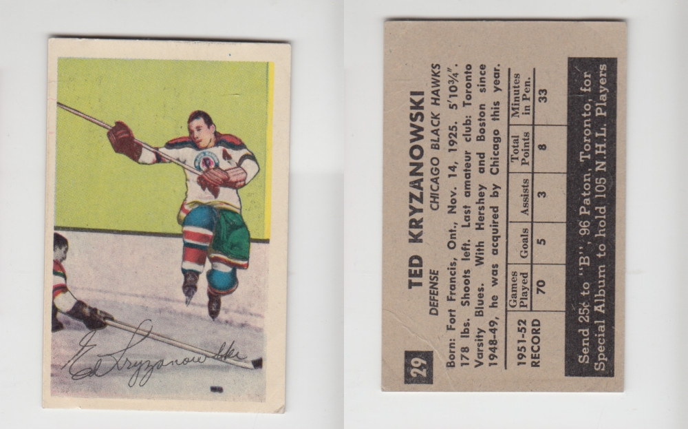 1952-53 PARKHURST HOCKEY CARD #29 T. KRYZANOWSKI photo