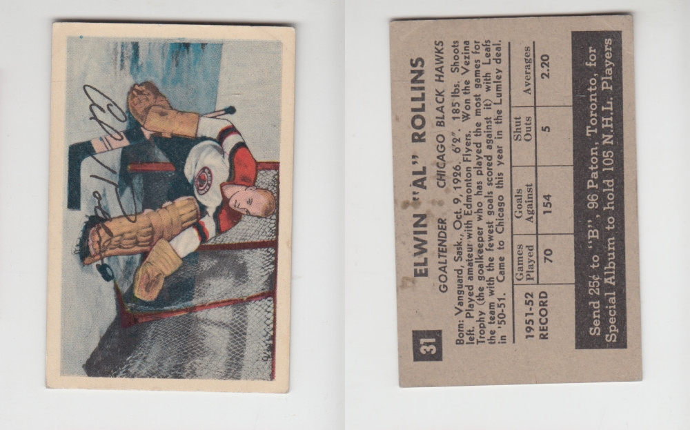 1952-53 PARKHURST HOCKEY CARD #31 E. ROLLINS photo