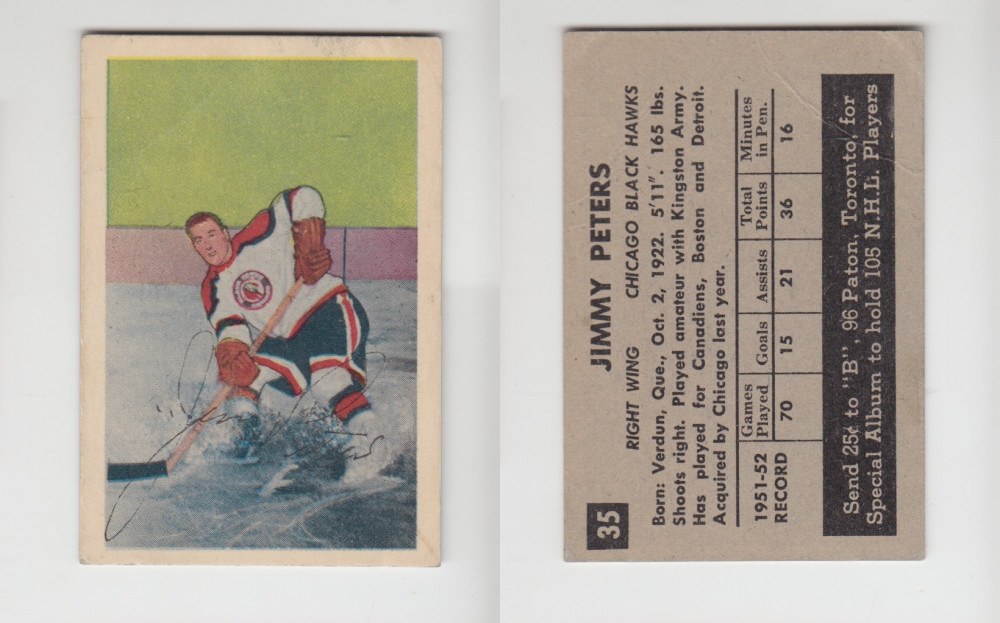 1952-53 PARKHURST HOCKEY CARD #35 J. PETERS photo