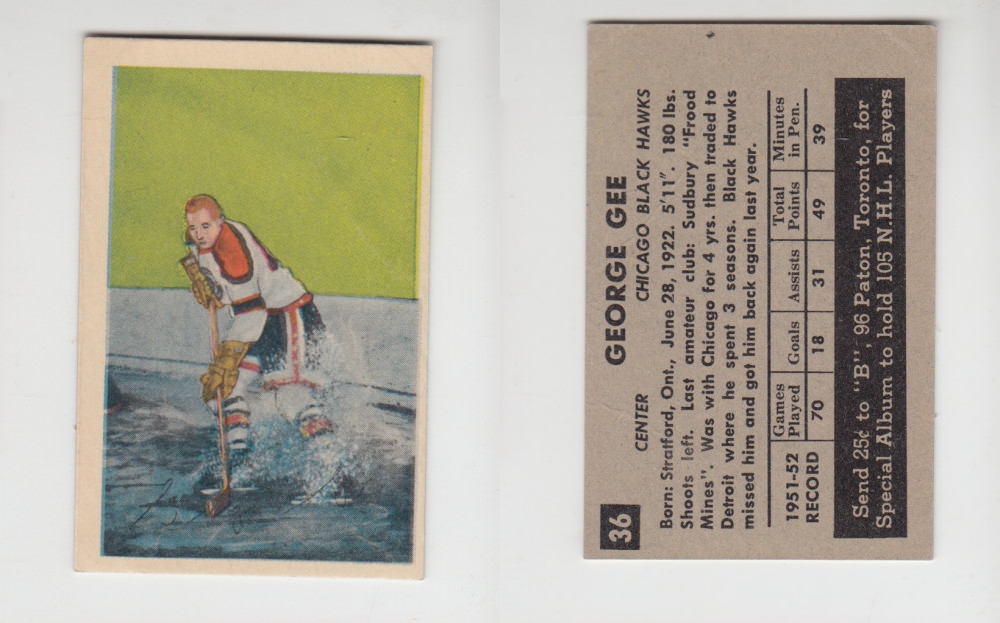 1952-53 PARKHURST HOCKEY CARD #36 G. GEE photo