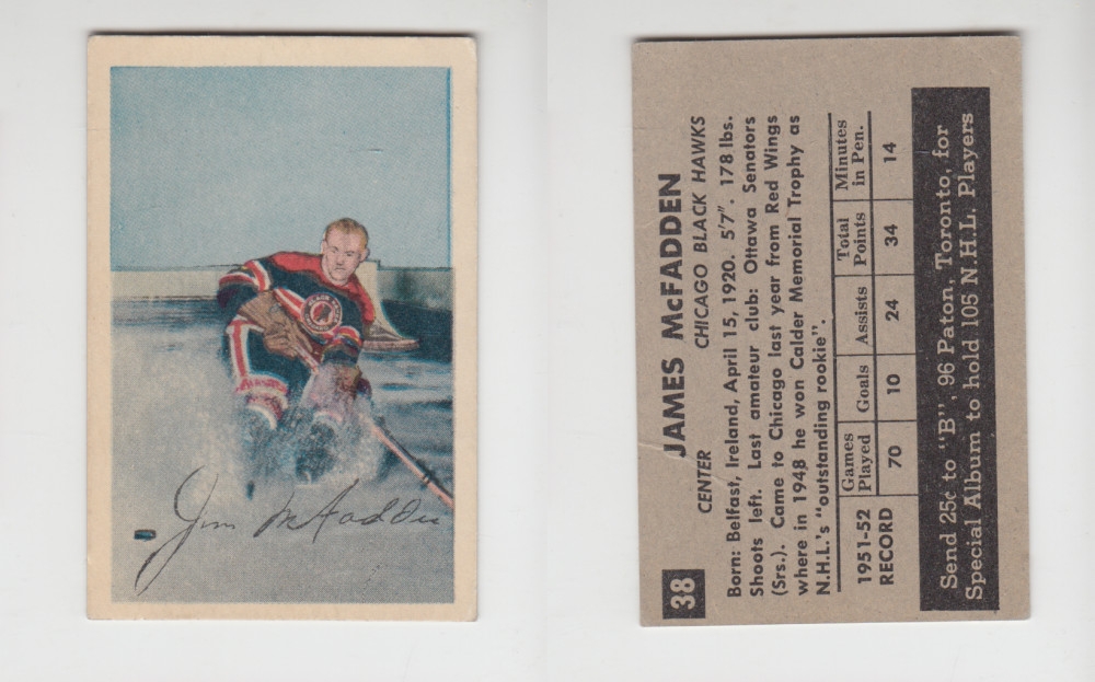 1952-53 PARKHURST HOCKEY CARD #38 J. McFADDEN photo