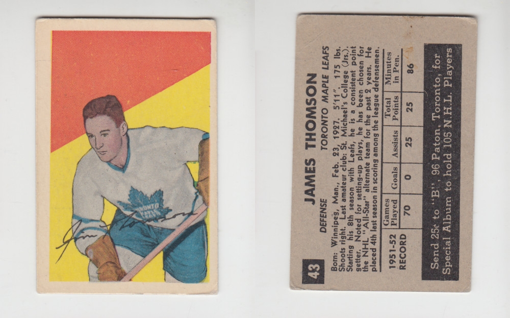 1952-53 PARKHURST HOCKEY CARD #43 J. THOMSON photo