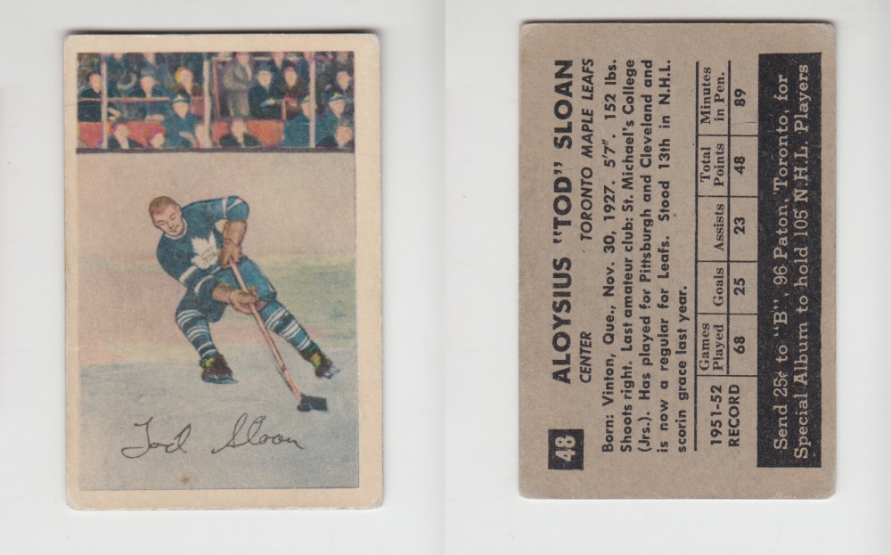 1952-53 PARKHURST HOCKEY CARD #48 A. SLOAN photo