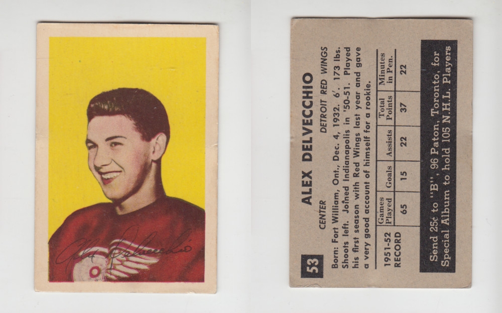 1952-53 PARKHURST HOCKEY CARD #53 A. DELVECCHIO photo