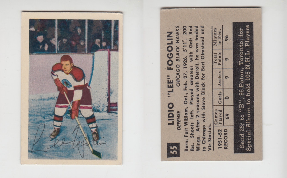 1952-53 PARKHURST HOCKEY CARD #55 L. FOGOLIN photo