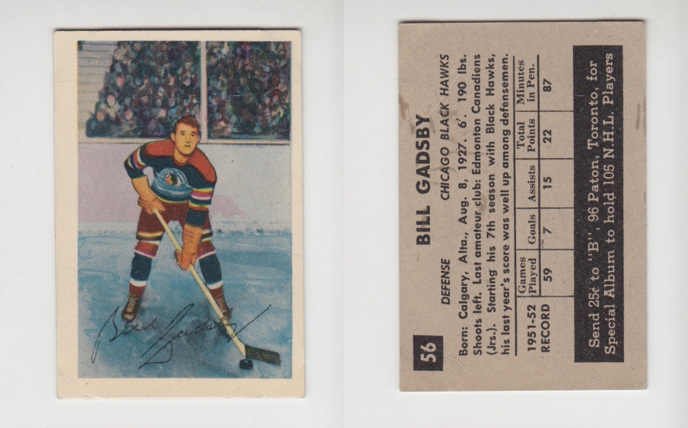 1952-53 PARKHURST HOCKEY CARD #56 B. GADSBY photo