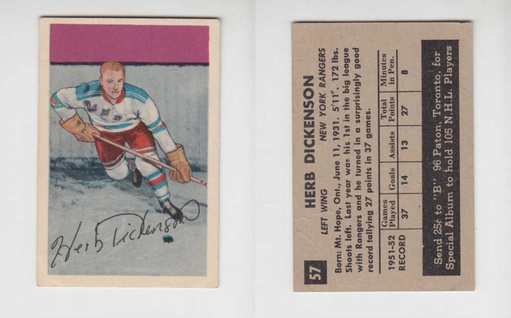 1952-53 PARKHURST HOCKEY CARD #57 H. DICKENSON photo