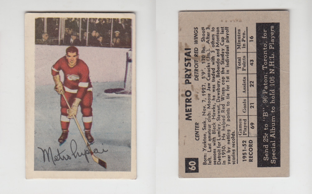 1952-53 PARKHURST HOCKEY CARD #60 M. PRYSTAI photo