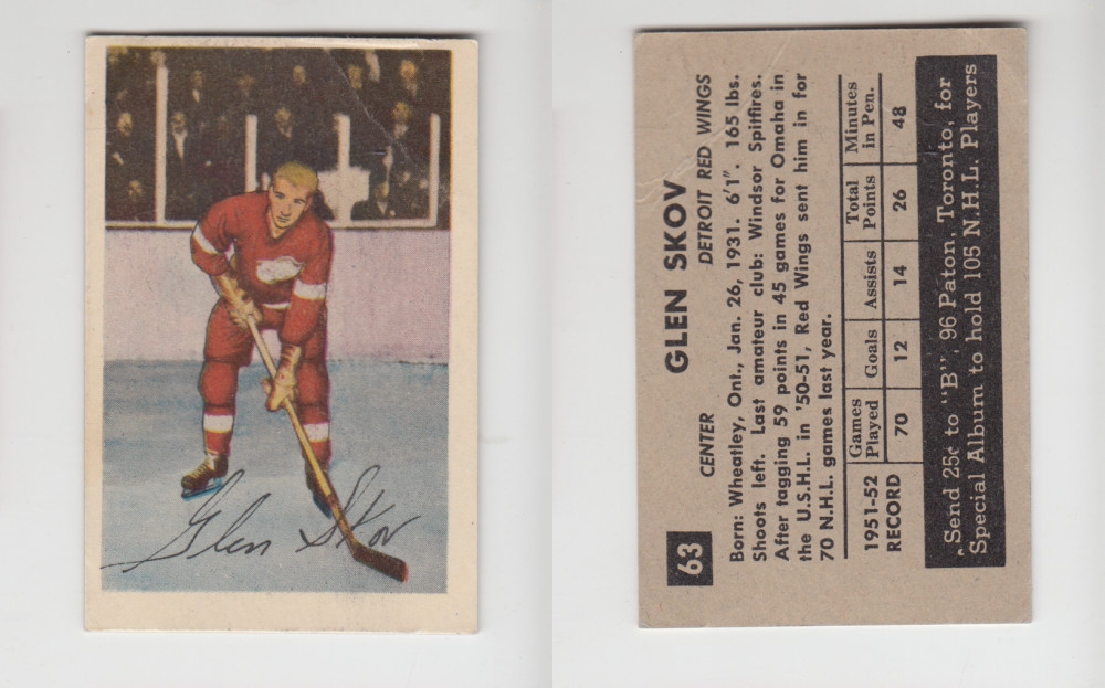 1952-53 PARKHURST HOCKEY CARD #63 G. SKOV photo