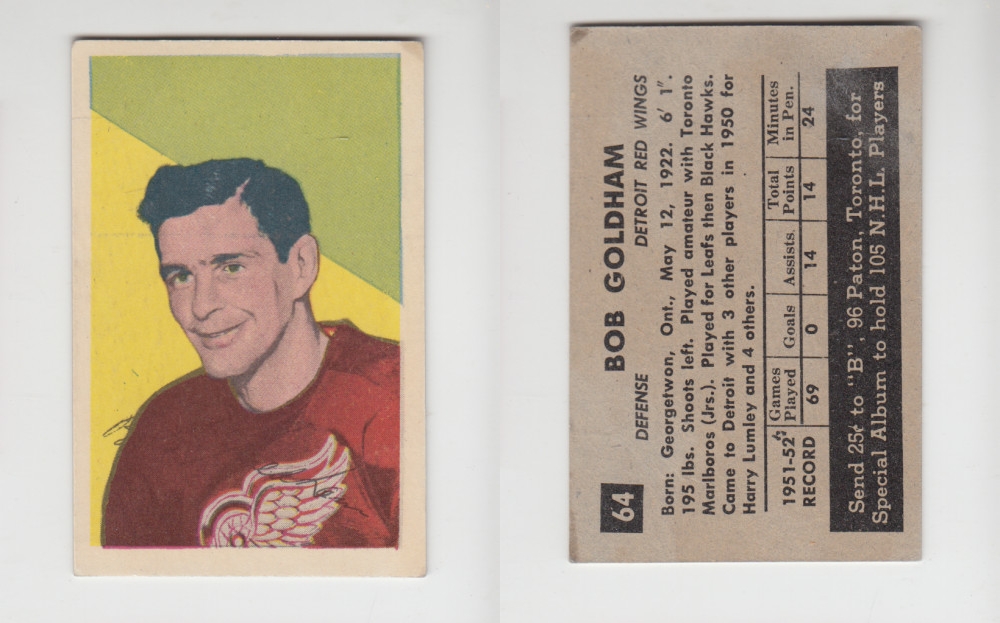 1952-53 PARKHURST HOCKEY CARD #64 B. GOLDHAM photo