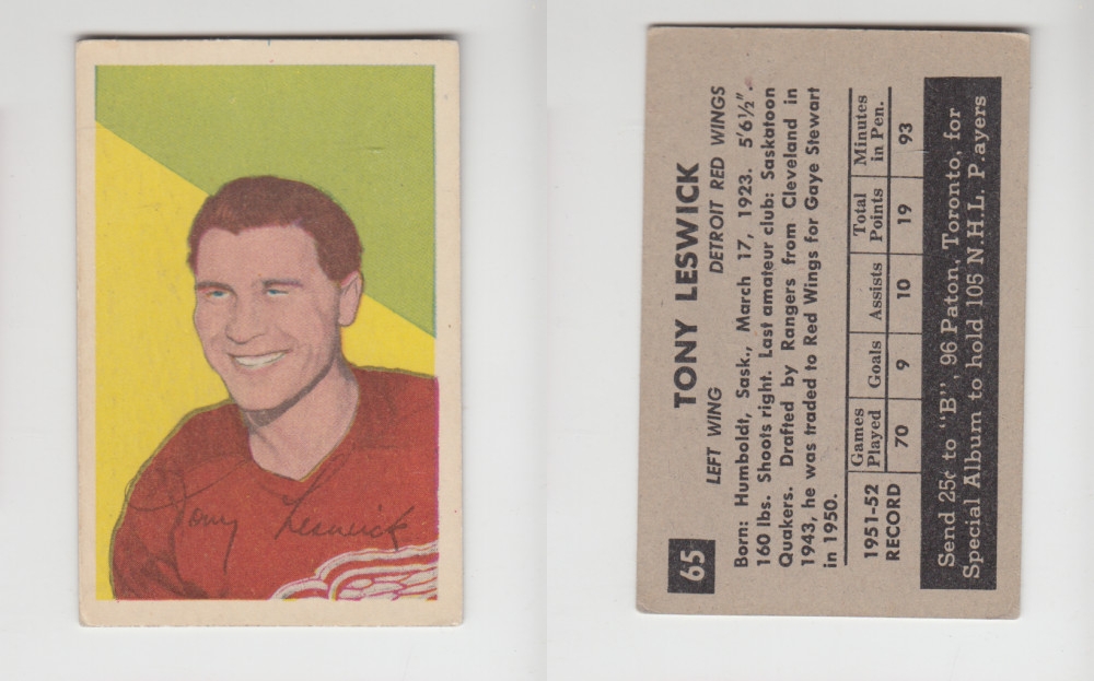 1952-53 PARKHURST HOCKEY CARD #65 T. LESWICK photo