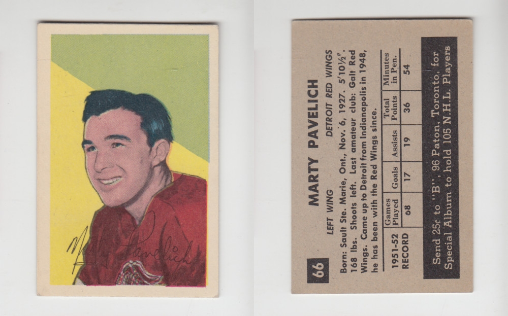 1952-53 PARKHURST HOCKEY CARD #66 M. PAVELICH photo