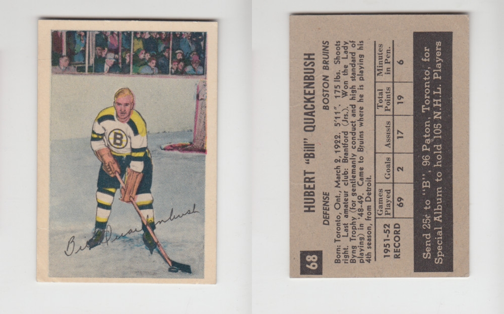 1952-53 PARKHURST HOCKEY CARD #68 H. QUACKENBUSH photo