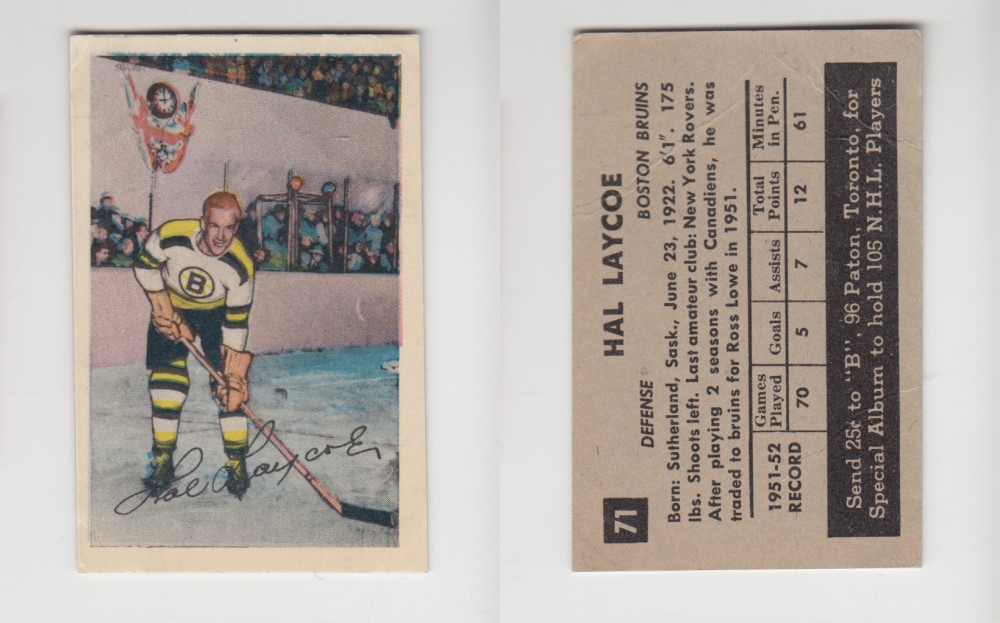 1952-53 PARKHURST HOCKEY CARD #71 H. LAYCOE photo