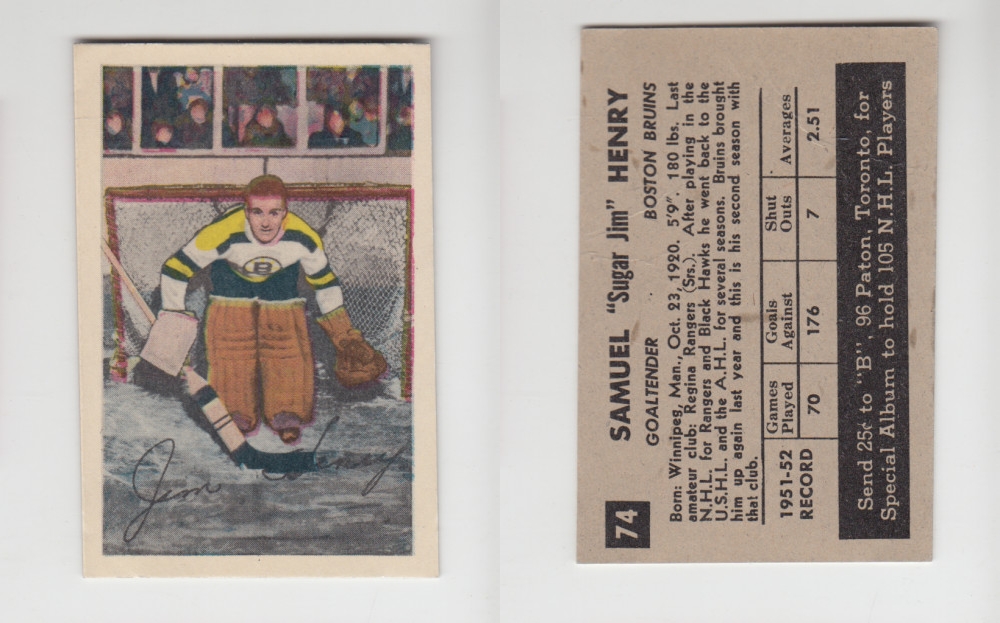 1952-53 PARKHURST HOCKEY CARD #74 S. HENRY photo