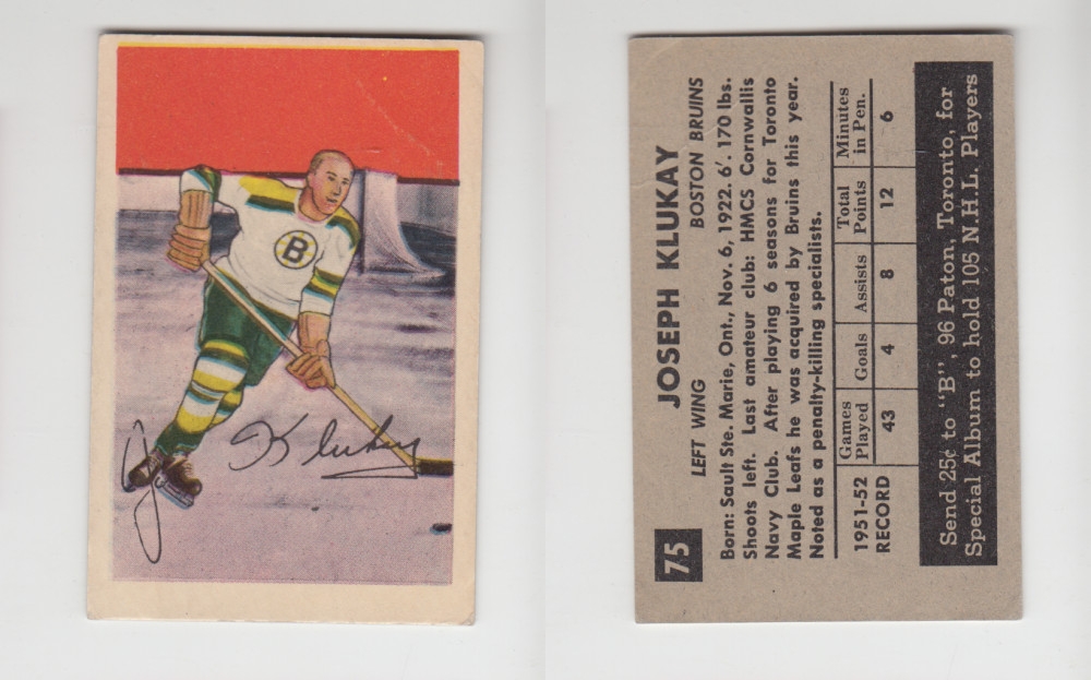 1952-53 PARKHURST HOCKEY CARD #75 J. KLUKAY photo