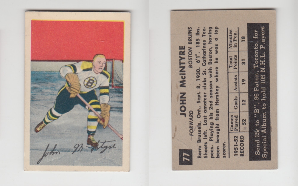 1952-53 PARKHURST HOCKEY CARD #77 J. MCINTYRE photo