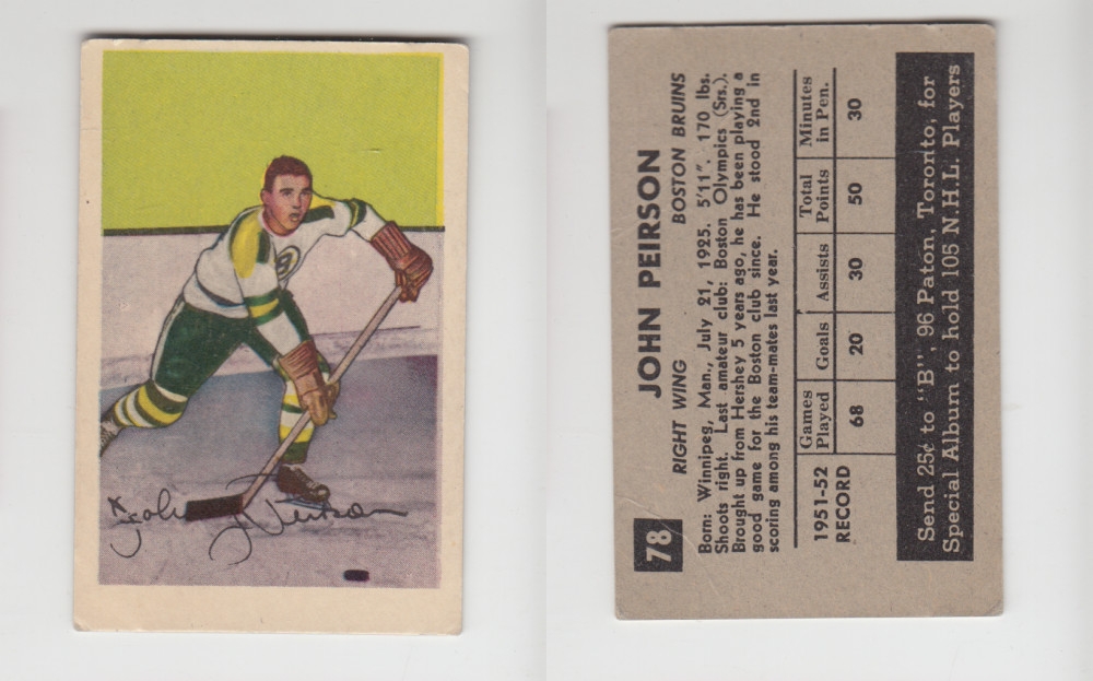 1952-53 PARKHURST HOCKEY CARD #78 J. PEIRSON photo