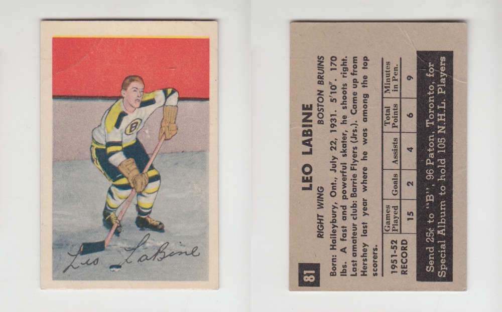 1952-53 PARKHURST HOCKEY CARD #81 L. LABINE photo