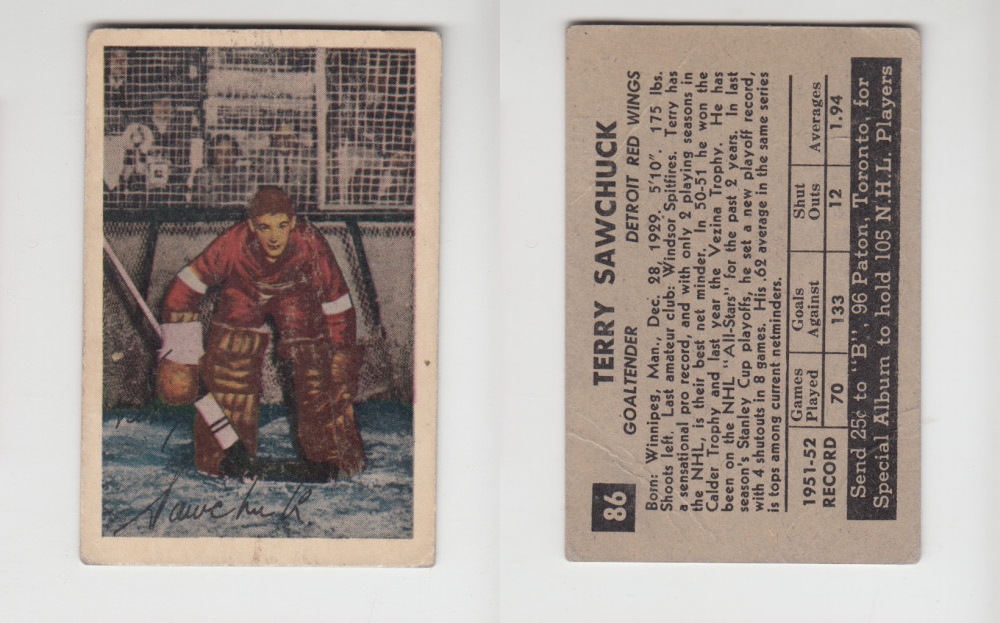 1952-53 PARKHURST HOCKEY CARD #86 T. SAWCHUCK photo