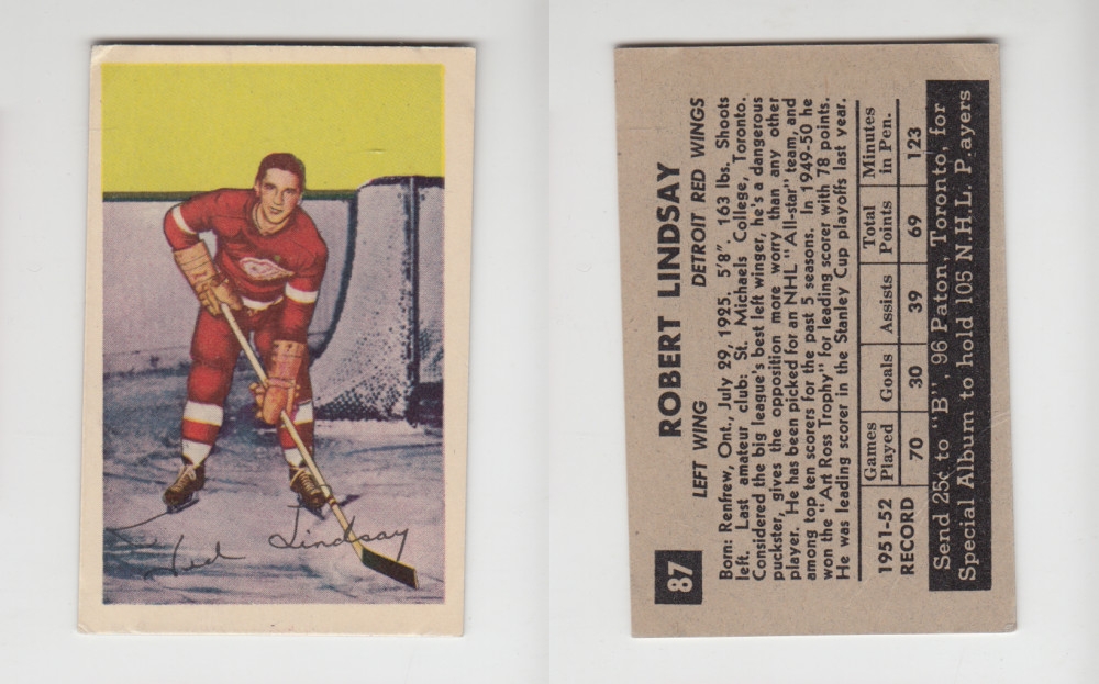 1952-53 PARKHURST HOCKEY CARD #87 R. LINDSAY photo