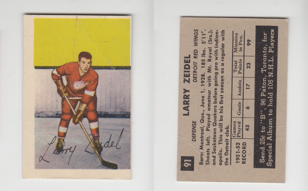 1952-53 PARKHURST HOCKEY CARD #91 L. ZEIDEL photo