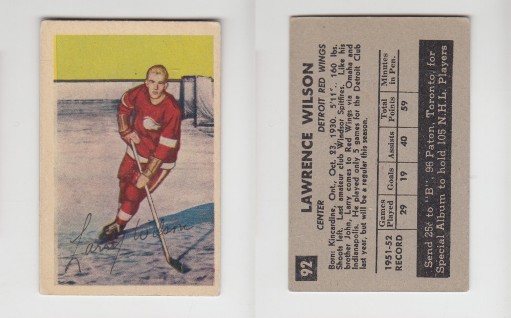 1952-53 PARKHURST HOCKEY CARD #92 L. WILSON photo