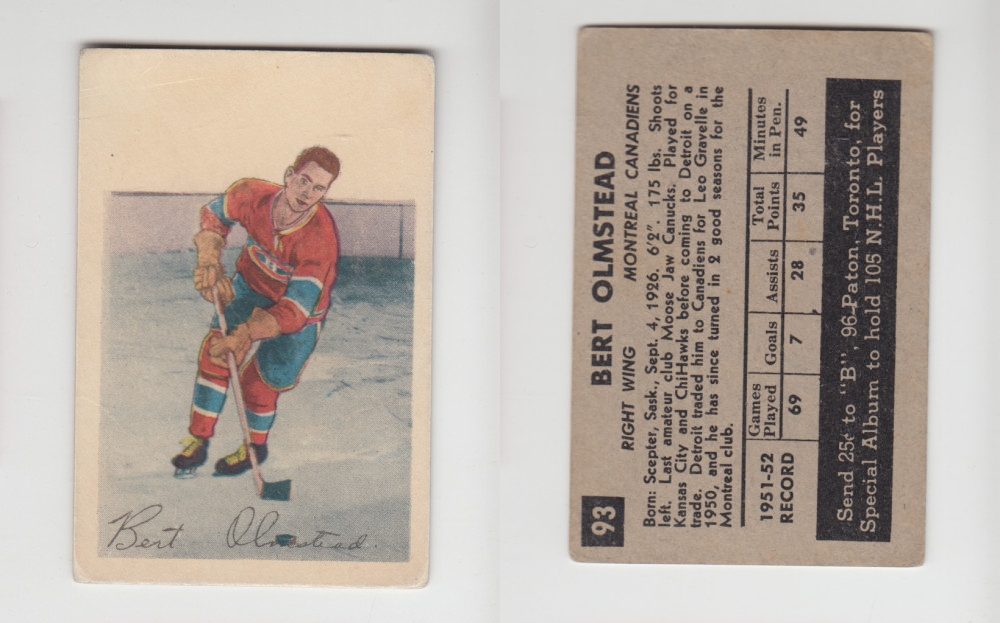 1952-53 PARKHURST HOCKEY CARD #93 B. OLMSTEAD photo