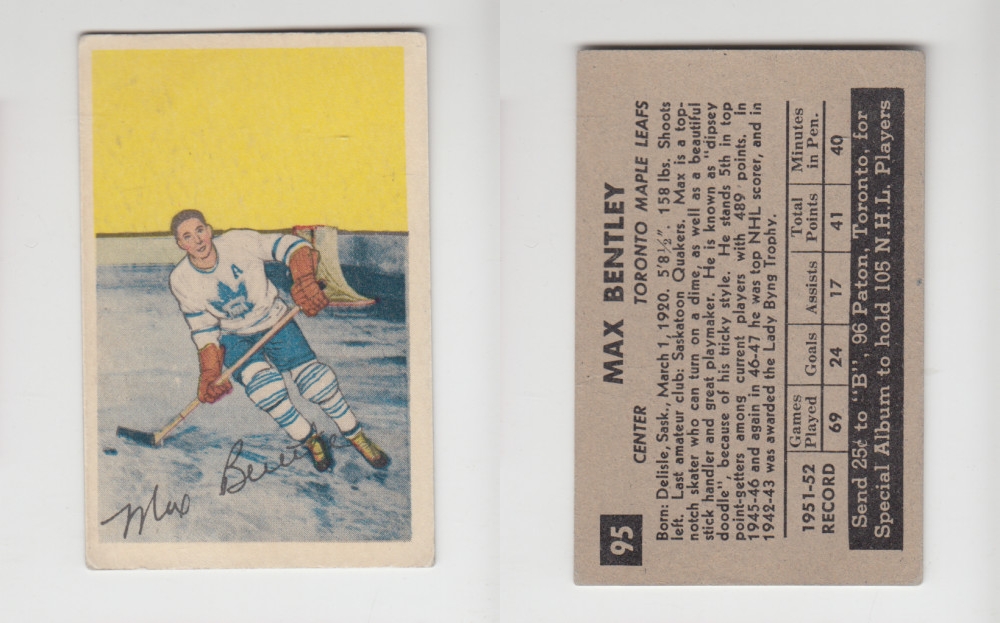 1952-53 PARKHURST HOCKEY CARD #95 M. BENTLEY photo