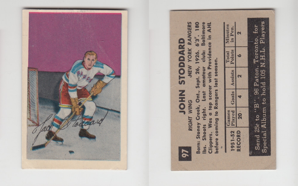 1952-53 PARKHURST HOCKEY CARD #97 J. STODDARD photo