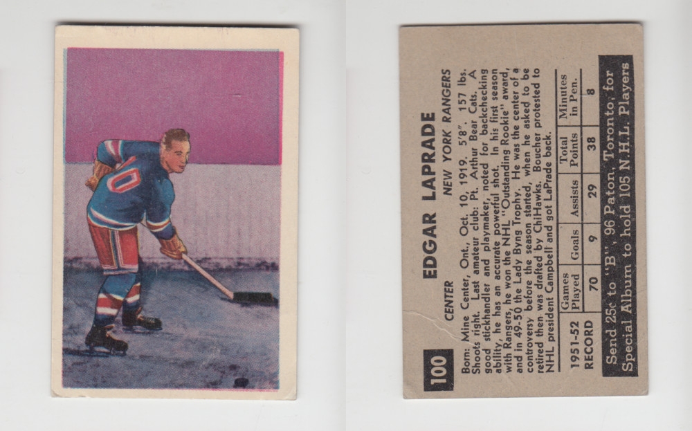 1952-53 PARKHURST HOCKEY CARD #100 E. LAPRADE photo