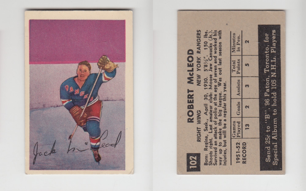 1952-53 PARKHURST HOCKEY CARD #102 R. MCLEOD photo