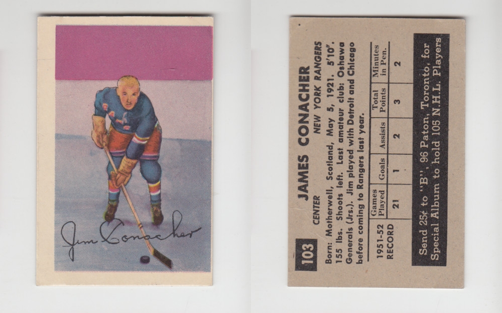 1952-53 PARKHURST HOCKEY CARD #103 J. CONACHER photo