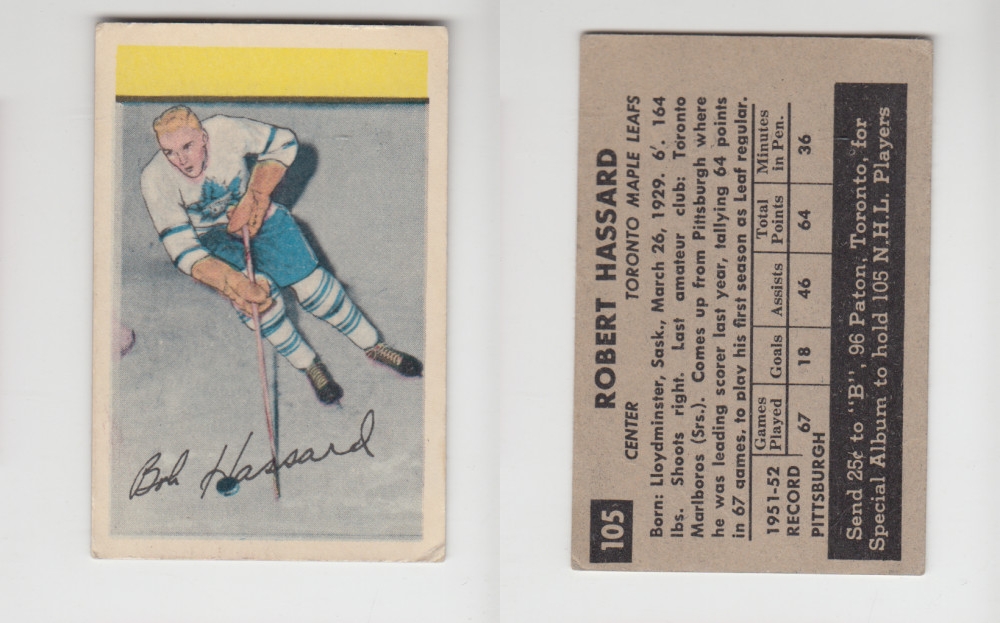 1952-53 PARKHURST HOCKEY CARD #105 R. HASSARD photo