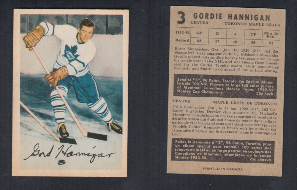 1953-54 PARKHURST HOCKEY CARD #3 G. HANNIGAN photo