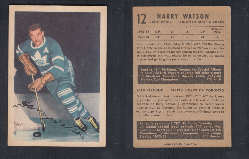 1953-54 PARKHURST HOCKEY CARD #12 H. WATSON photo