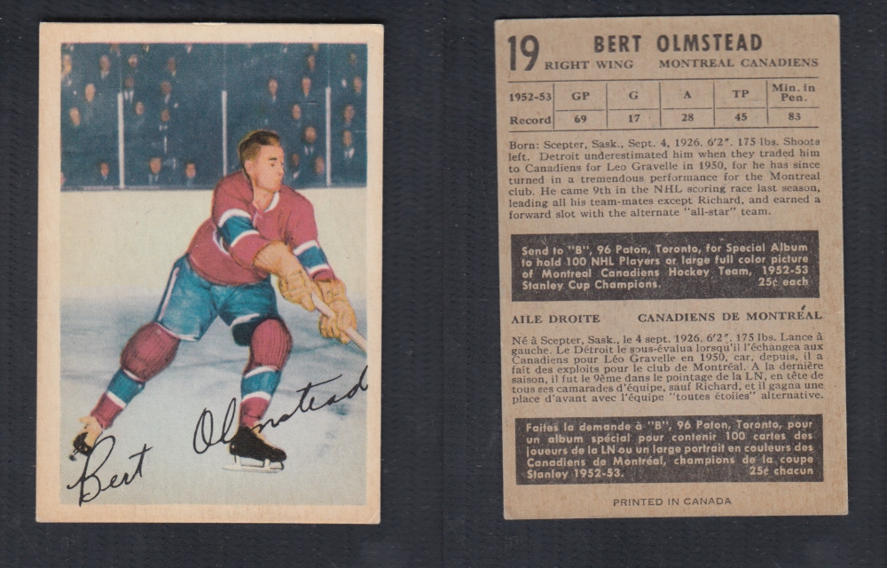 1953-54 PARKHURST HOCKEY CARD #19 B. OLMSTEAD photo