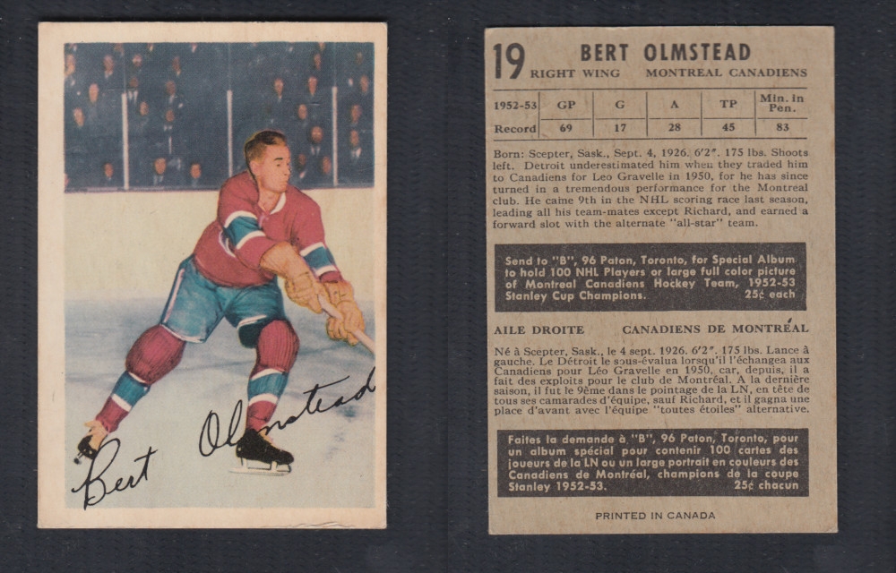 1953-54 PARKHURST HOCKEY CARD #19 B. OLMSTEAD photo